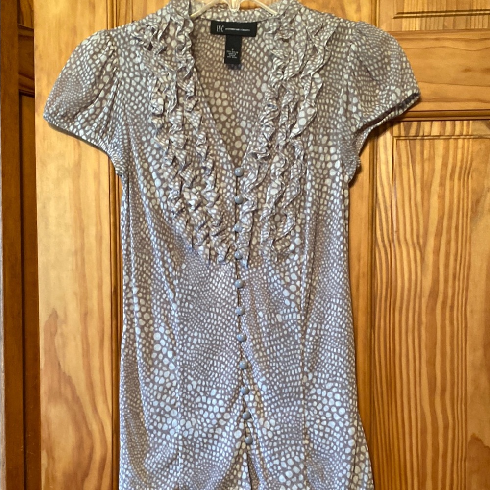 Chico's Gray Ruffle Button-Down Top - image 1